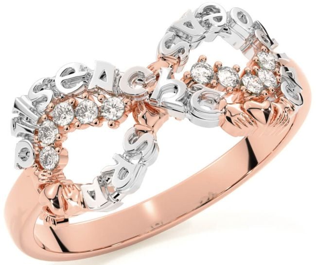 Diamond Rose Gold Silver Claddagh Infinity Irish 