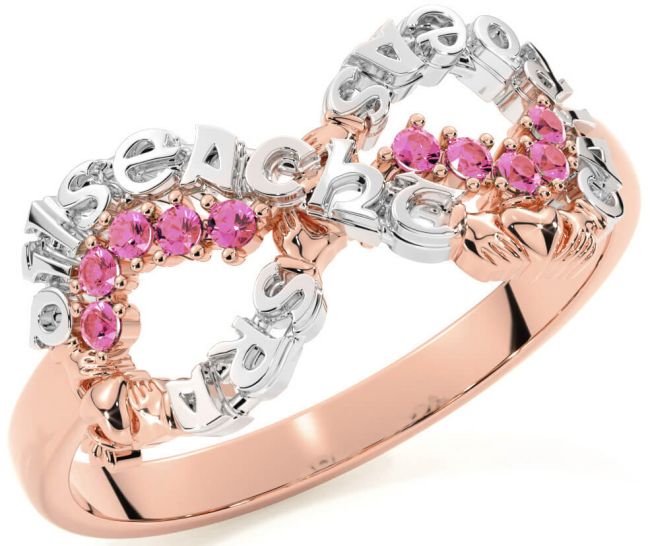 Pink Tourmaline Rose Gold Silver Claddagh Infinity Irish 