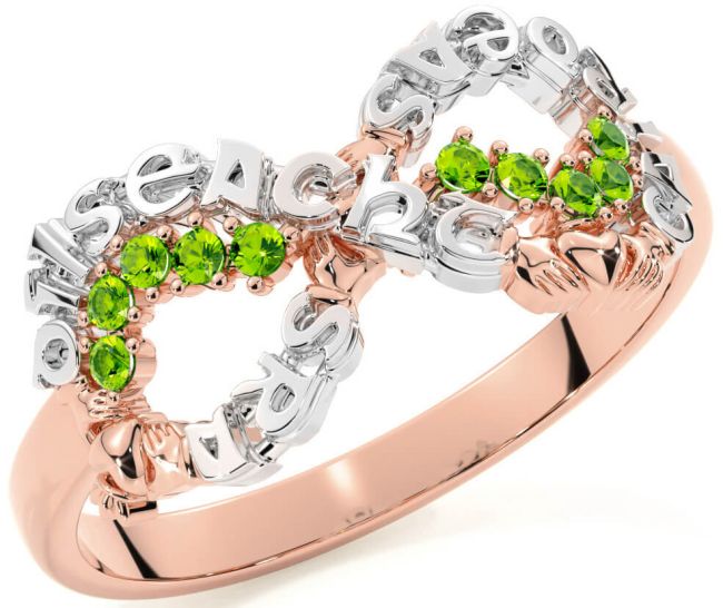 Peridot Rose Gold Silver Claddagh Infinity Irish 
