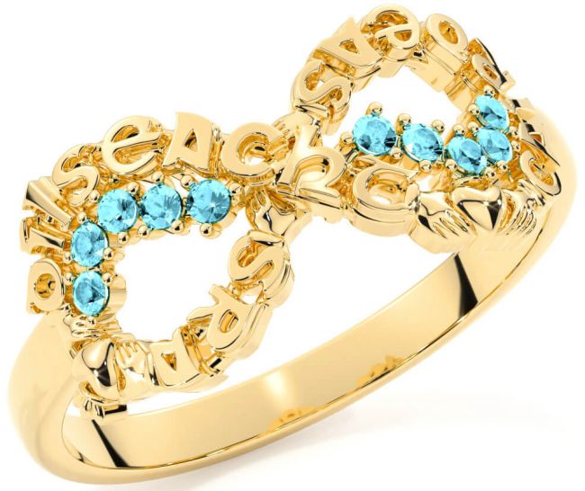 Aquamarine Gold Silver Claddagh Infinity Irish 