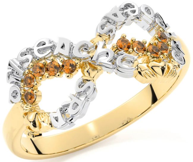 Citrine Gold Silver Claddagh Infinity Irish 