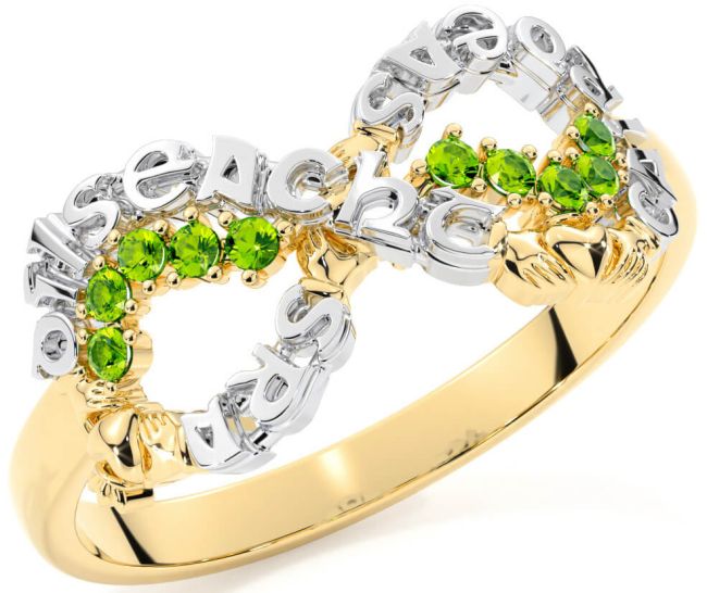 Peridot Gold Silver Claddagh Infinity Irish 
