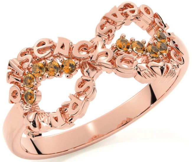 Citrine Rose Gold Claddagh Infinity Irish 