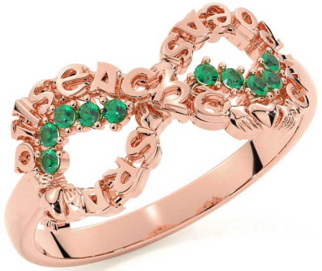 Emerald Rose Gold Claddagh Infinity Irish 