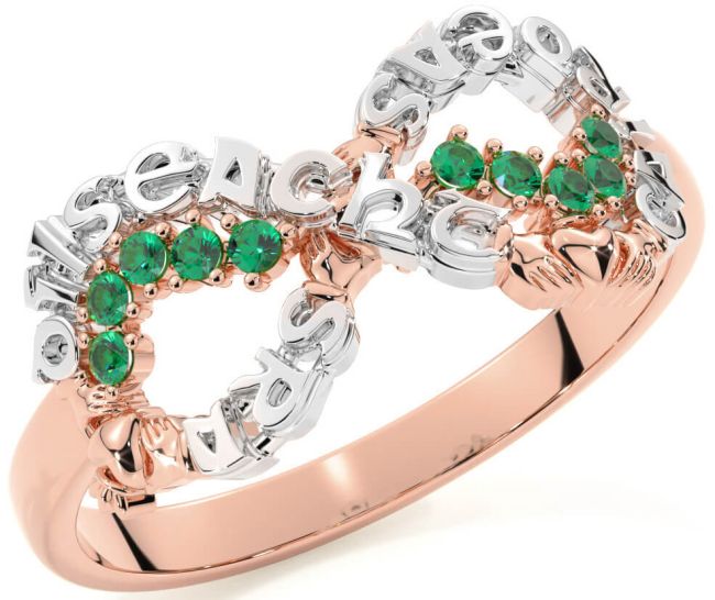 Emerald White Rose Gold Claddagh Infinity Irish 