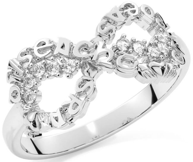 Diamond Silver Claddagh Infinity Irish 
