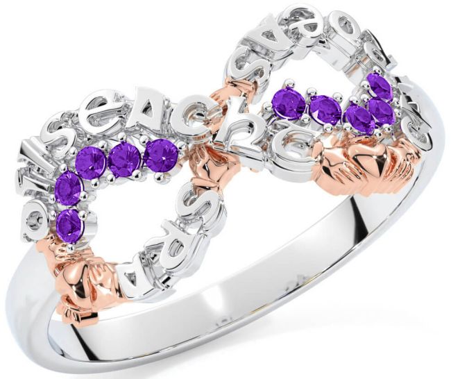 Amethyst White Rose Gold Claddagh Infinity Irish 