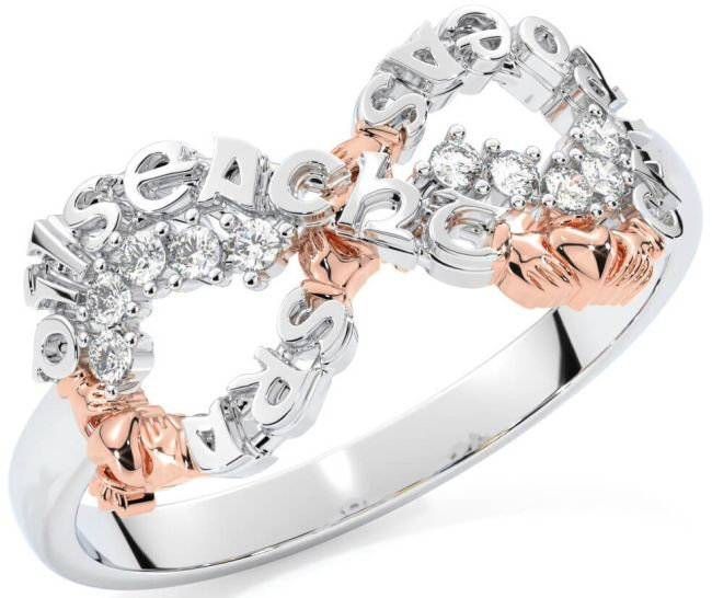 Diamond White Rose Gold Claddagh Infinity Irish 