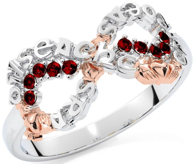Garnet White Rose Gold Claddagh Infinity Irish 