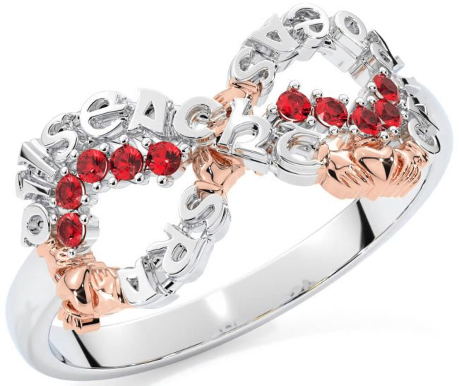 Ruby White Rose Gold Claddagh Infinity Irish 