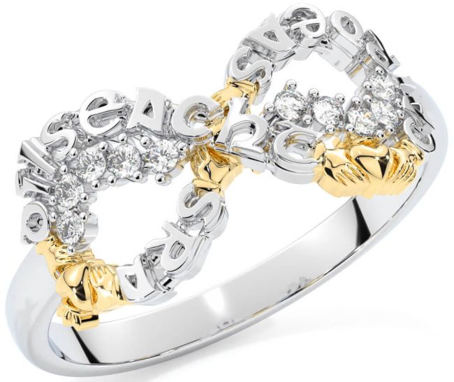 Diamond White Yellow Gold Claddagh Infinity Irish 