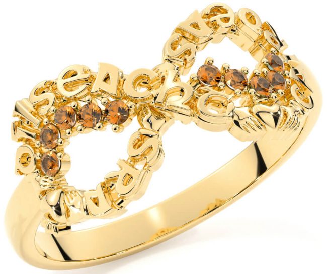 Citrine Gold Claddagh Infinity Irish 