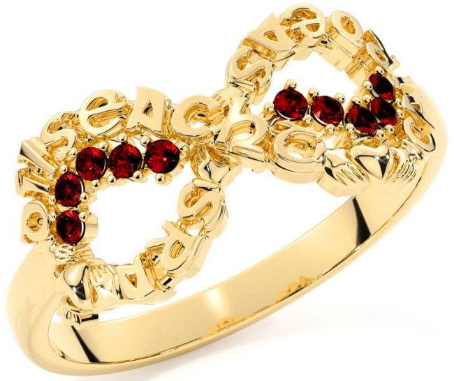 Garnet Gold Claddagh Infinity Irish 