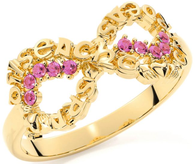 Pink Tourmaline Gold Claddagh Infinity Irish 