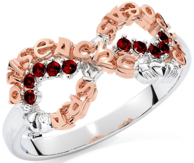 Garnet Rose Gold Silver Claddagh Infinity Irish 
