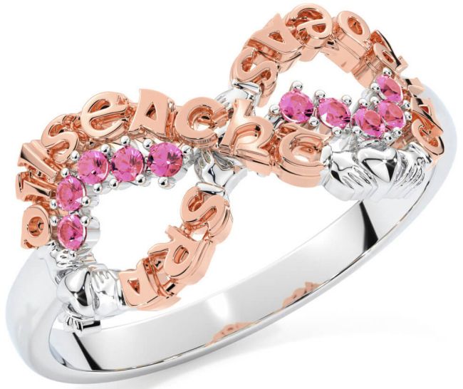 Pink Tourmaline Rose Gold Silver Claddagh Infinity Irish 