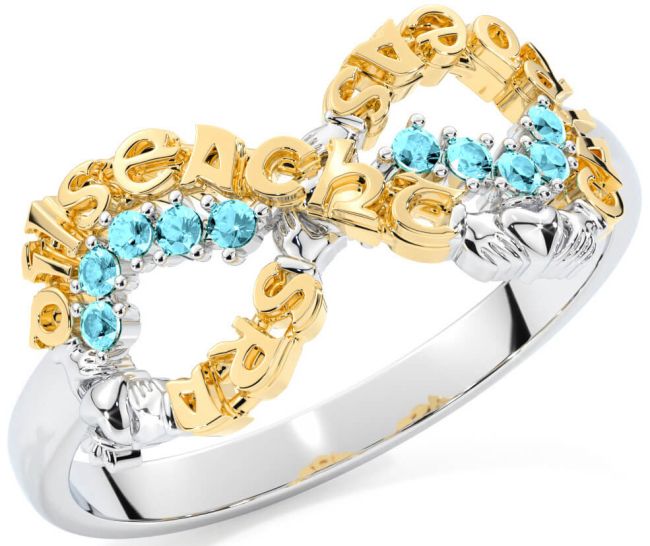 Aquamarine Gold Silver Claddagh Infinity Irish 