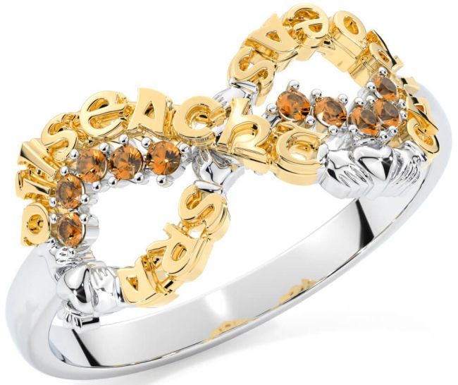 Citrine Gold Silver Claddagh Infinity Irish 