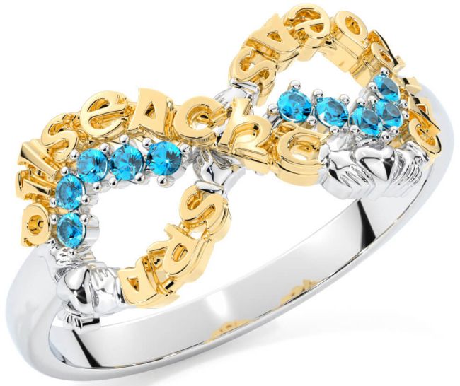 Topaz White Yellow Gold Claddagh Infinity Irish 