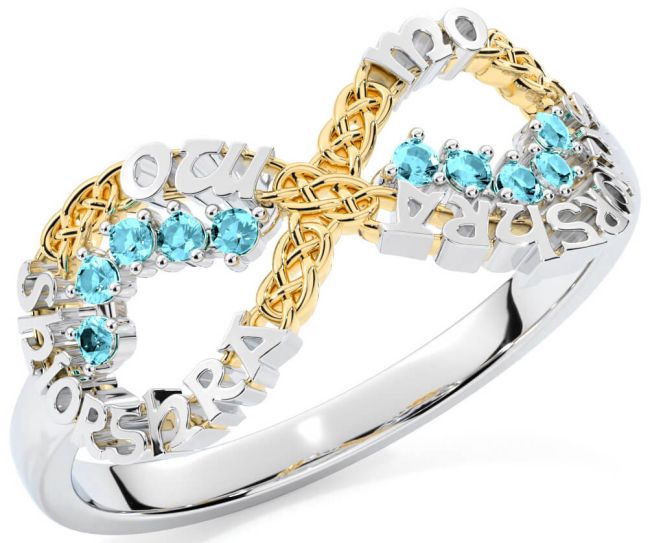 Aquamarine Gold Silver Celtic Infinity Irish 