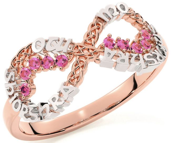 Pink Tourmaline Rose Gold Silver Celtic Infinity Irish 