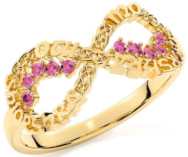 Pink Tourmaline Gold Silver Celtic Infinity Irish 