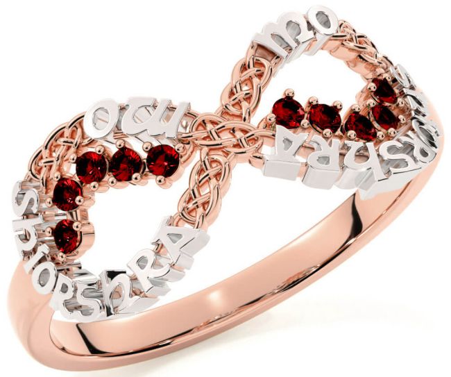 Garnet White Rose Gold Celtic Infinity Irish 