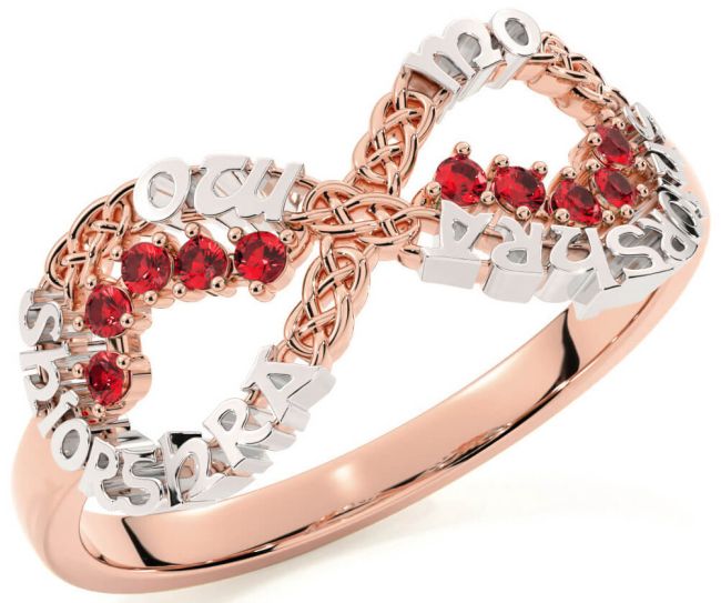 Ruby White Rose Gold Celtic Infinity Irish 