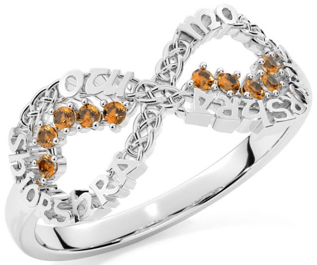 Citrine White Gold Celtic Infinity Irish 