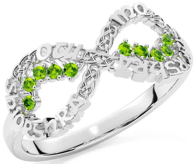 Peridot White Gold Celtic Infinity Irish 