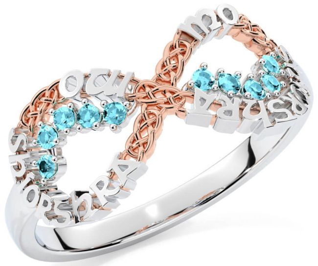 Aquamarine White Rose Gold Celtic Infinity Irish 