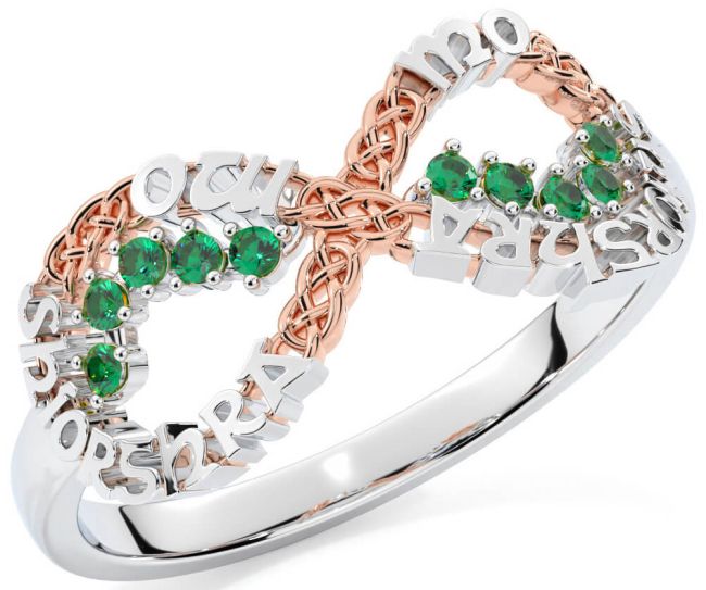 Emerald White Rose Gold Celtic Infinity Irish 