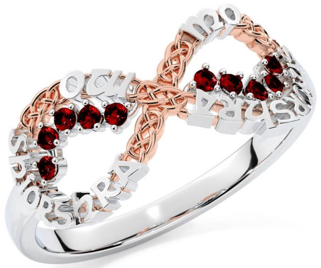 Garnet White Rose Gold Celtic Infinity Irish 