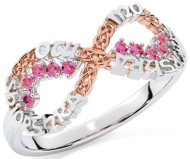 Pink Tourmaline White Rose Gold Celtic Infinity Irish 