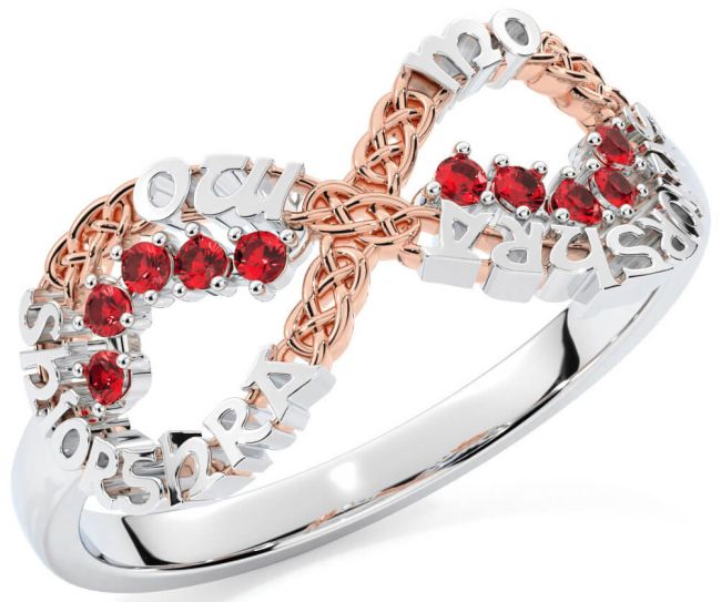 Ruby White Rose Gold Celtic Infinity Irish 