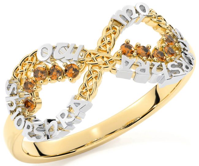 Citrine White Yellow Gold Celtic Infinity Irish 