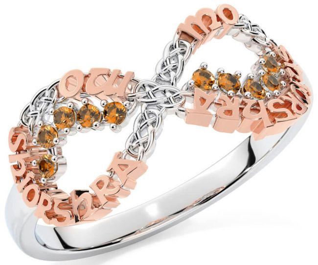 Citrine Rose Gold Silver Celtic Infinity Irish 