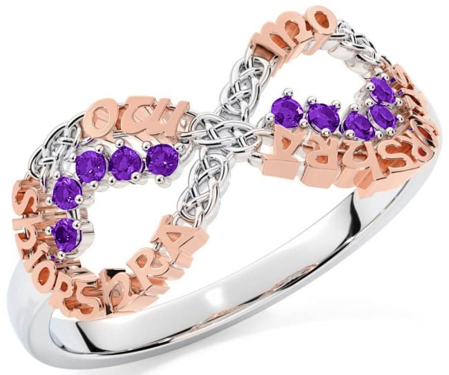 Amethyst White Rose Gold Celtic Infinity Irish 