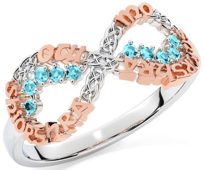 Aquamarine White Rose Gold Celtic Infinity Irish 