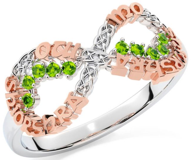 Peridot White Rose Gold Celtic Infinity Irish 