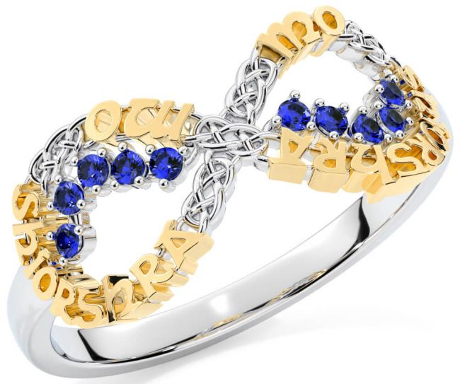Sapphire White Yellow Gold Celtic Infinity Irish 