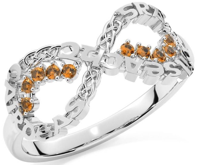 Citrine White Gold Celtic Infinity Irish 