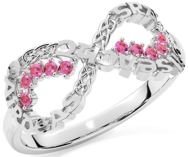 Pink Tourmaline White Gold Celtic Infinity Irish 