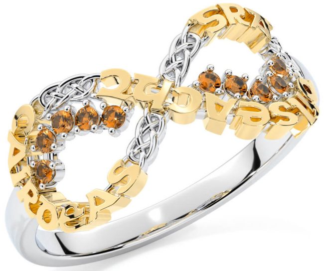 Citrine White Yellow Gold Celtic Infinity Irish 