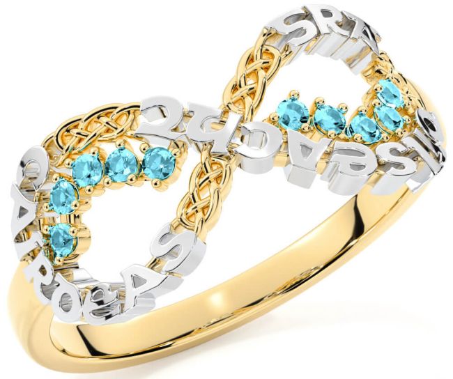 Aquamarine White Yellow Gold Celtic Infinity Irish 