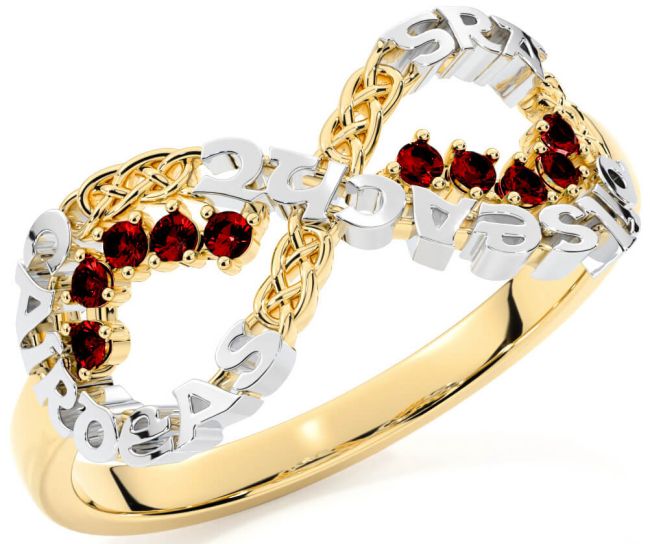 Garnet White Yellow Gold Celtic Infinity Irish 