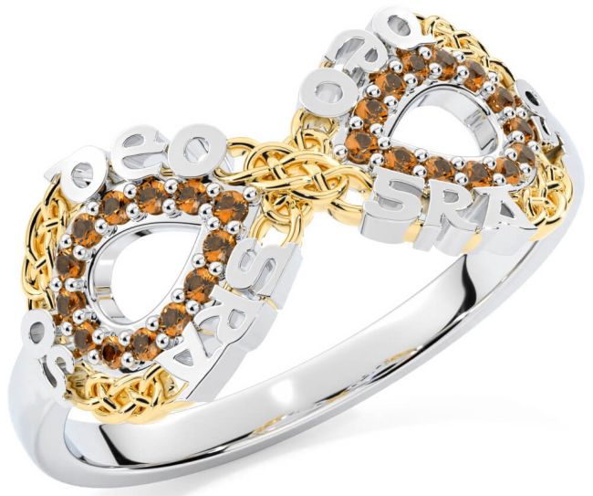 Citrine Gold Silver Celtic Infinity Irish 