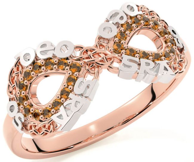 Citrine White Rose Gold Celtic Infinity Irish 