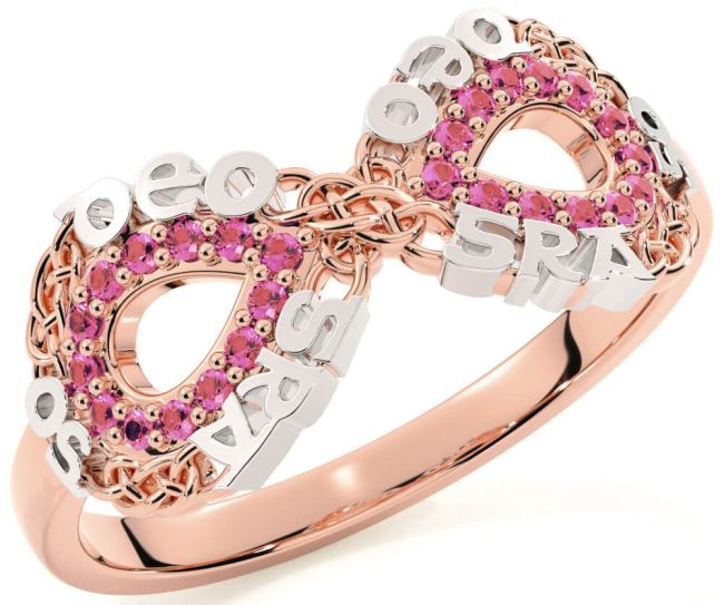 Pink Tourmaline White Rose Gold Celtic Infinity Irish 