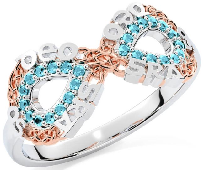 Aquamarine White Rose Gold Celtic Infinity Irish 